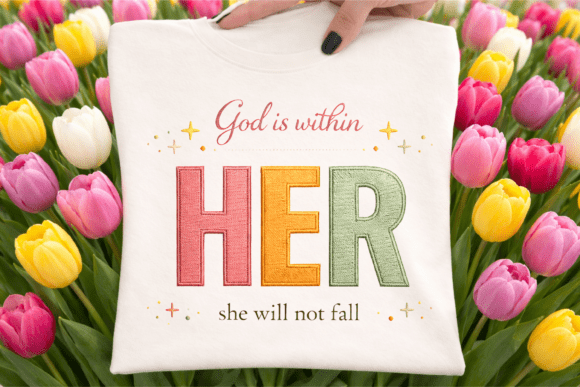 Christian Woman Faith Embroidery PNG for T-Shirt Designs
