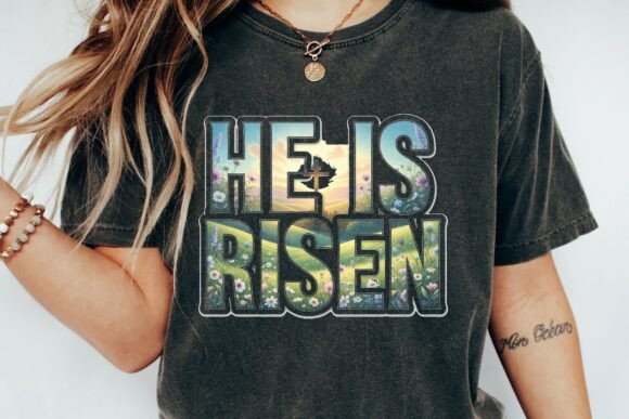 He is Risen Cross Easter PNG — T-Shirt Designs