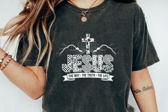 Jesus Way Truth Life Cross Banner PNG: T-Shirt Designs