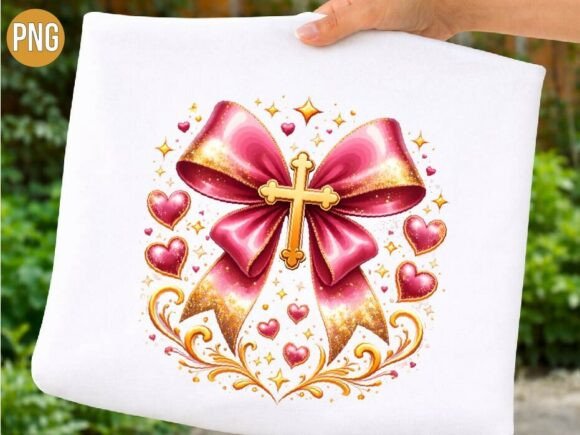 Pink Ribbon Cross Christian Glitter PNG for T-Shirt Designs