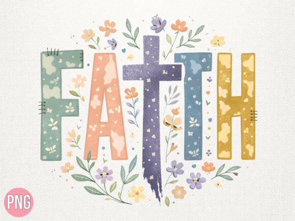 Retro Faith Cross Floral Christian PNG T-Shirt Designs